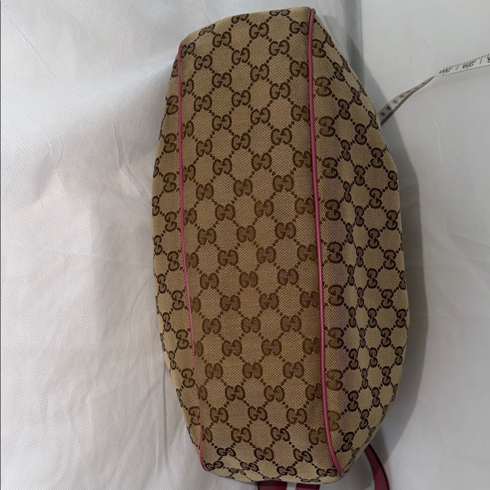 Gucci Brown Monogram Shoulder Bag with Pink Trim - Picture 9 of 16